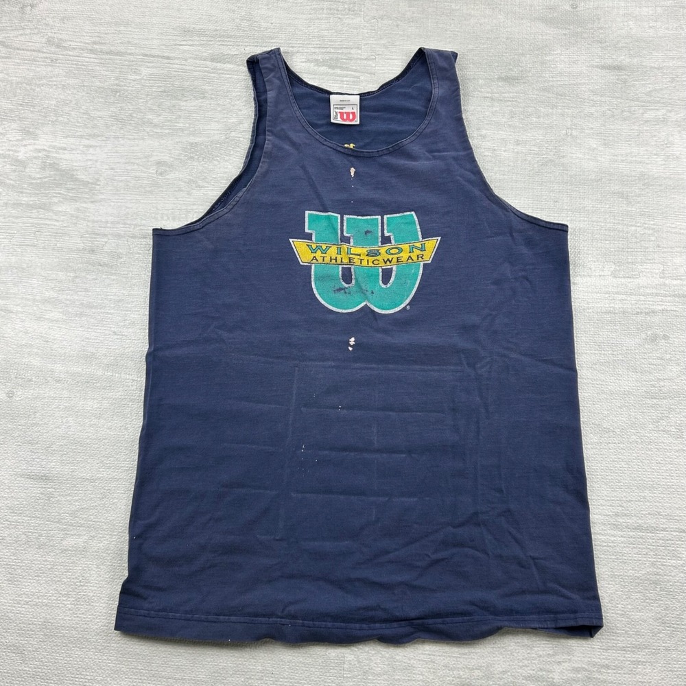 Vintage 90s Wilson Shirt Size Large Navy Blue Tank Top Athletic Wear Logo